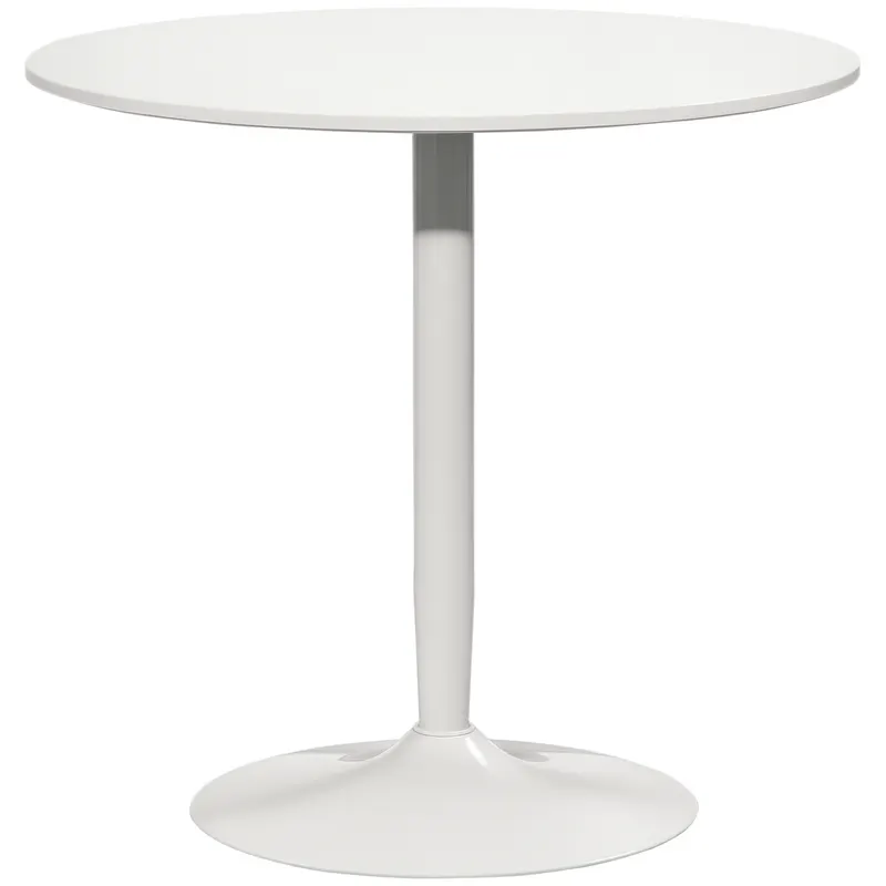 HOMCOM Masă de bucătărie pentru 2 persoane, blat rotund Ø80 cm, MDF și oțel, antiderapant, Alb, 75H cm | Romania
