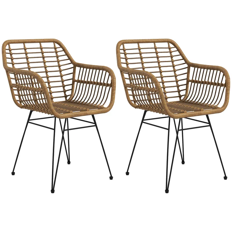 HOMCOM Set 2 Scaune în stil Boho, Scaune de bucătărie, Ratan PE, 56 x 60 x 79 cm, Natur + Negru | Romania