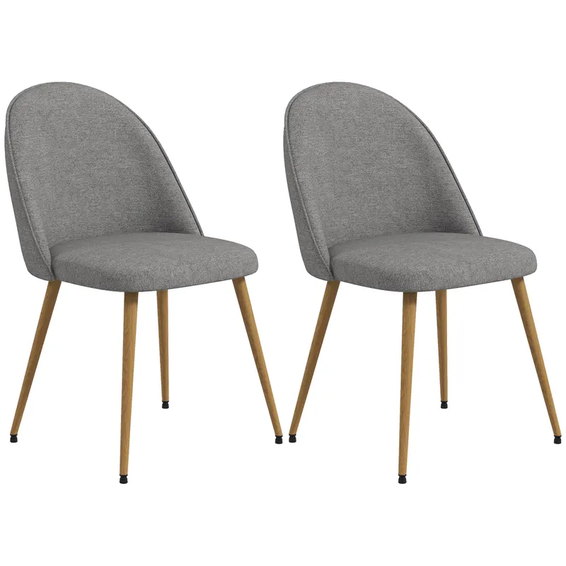 HOMCOM Pachet de 2 Scaune de Sufragerie Scaune de Bucătărie Tapitate cu Material Textil de In și Picioare din Oțel Capacitate 120 kg 50x52x83 cm Gri | Romania