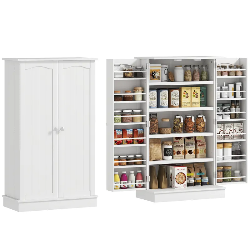 HOMCOM Dulap bucătărie garde-manger cu 2 uși, 5 rafturi și 12 recipiente pentru condimente - 60 x 30 x 104 cm - alb | Romania