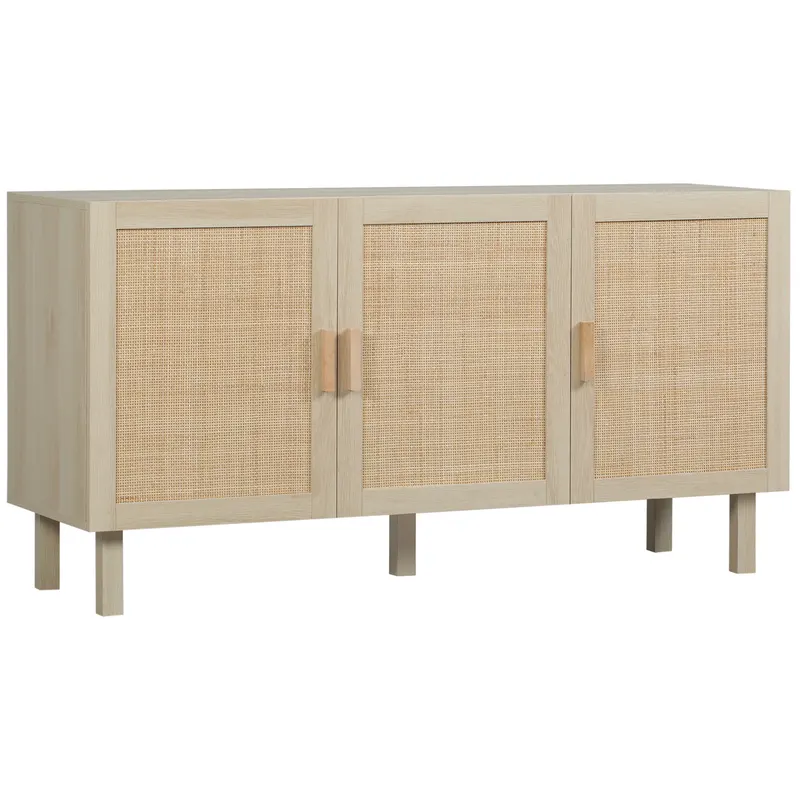 HOMCOM Bufet Meuble de Rangement Placard 3 Portes cu raft ajustabil Efect de răchită, stil boem - 136 x 41 x 70 cm | Romania