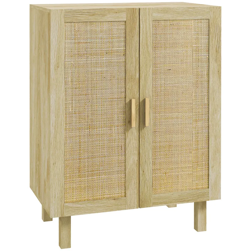 HOMCOM Bufet înalt mobilier de depozitare design boem cu duble uși cu 3 rafturi împletite - 73 x 41 x 102 cm | Romania