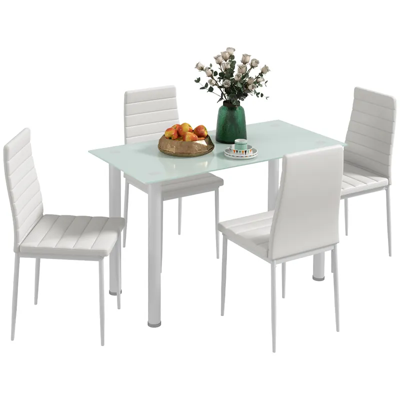 HOMCOM Grup de Masă 5 piese Sitzgruppe Masă cu 4 scaune, design modern, masă din sticlă, Alb | Romania