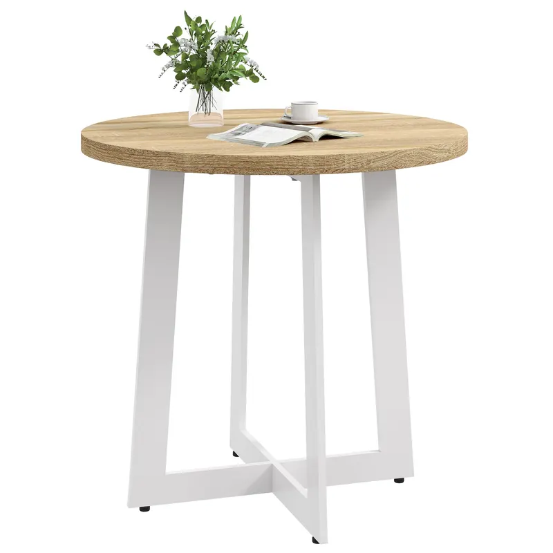 HOMCOM Masă de Dining Rotundă pentru 4 Persoane Masă de Bucătărie cu Blat de Lemn și Bază de Oțel Încrucișată Ø80x75 cm Stejar | Romania