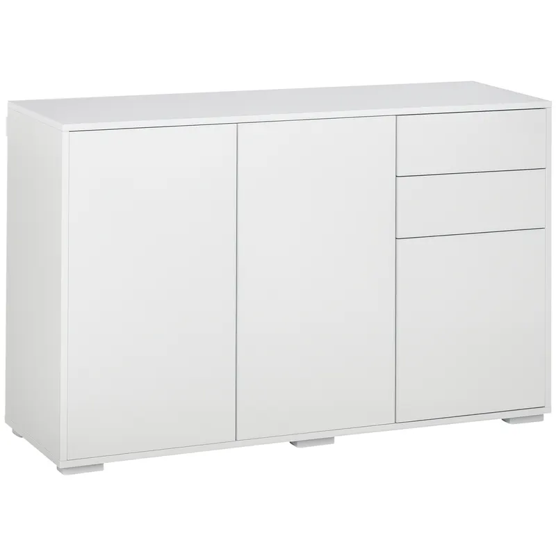 HOMCOM Bufet Comodă Antric, 2 Sertare, Push-Click, 117 cm x 36 cm x 74 cm, Alb | Romania