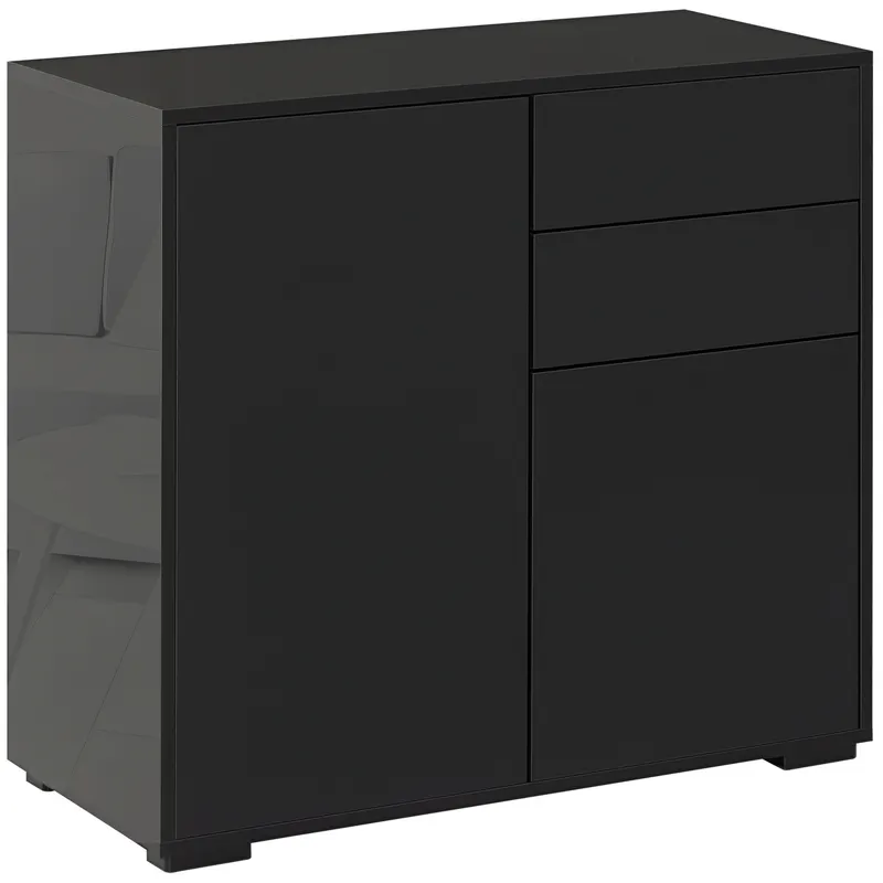 HOMCOM Sifonier de Depozitare cu 2 Sertare, 2 Uși, cu Centură de Siguranță, pentru Sufragerie, Dormitor, 79 x 36 x 74 cm, Negru | Romania