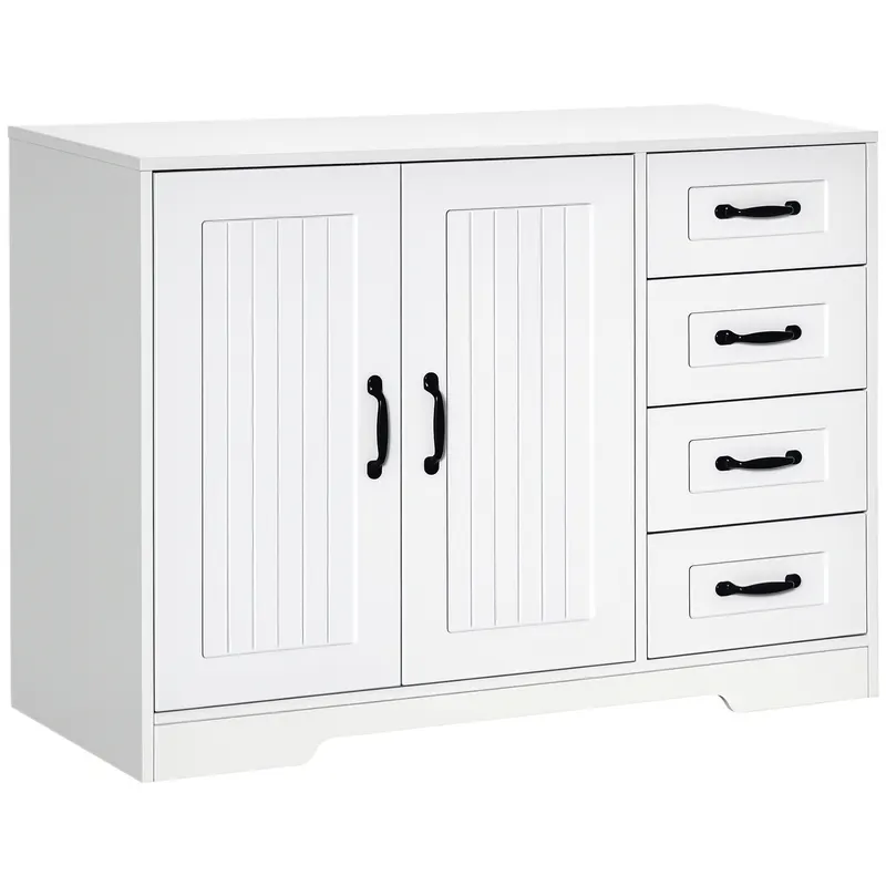 HOMCOM Comodă Sideboard, Anrichte, Stil Modern, 4 Sertare, 1 Dulap, 105 cm x 40 cm x 76 cm, Alb | Romania