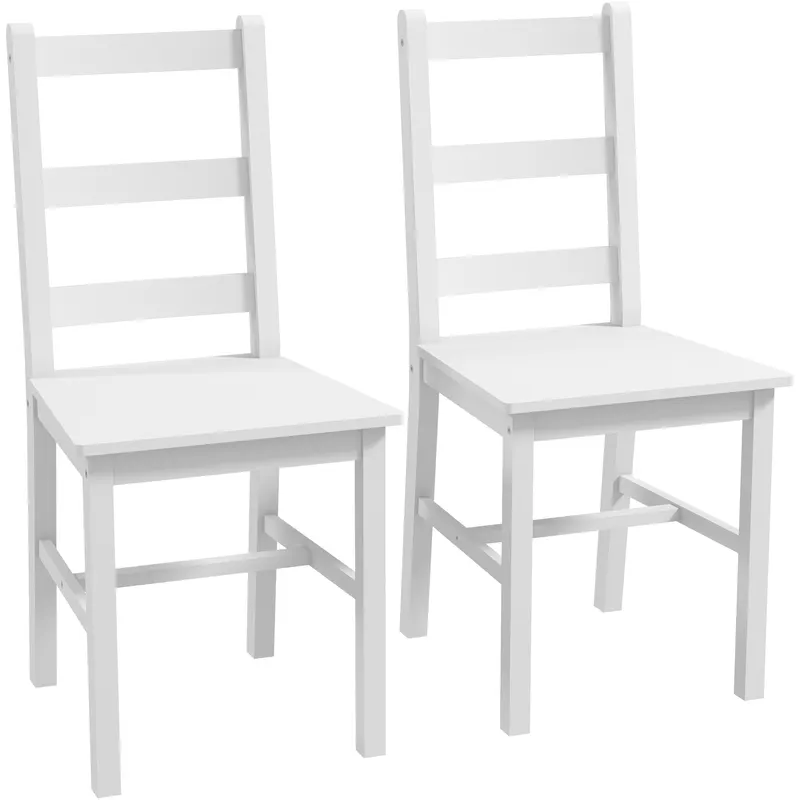 HOMCOM Set de 2 scaune de sufragerie din lemn masiv de pin scaune de bucătărie cu spătar lamele spirit rustic alb | Romania
