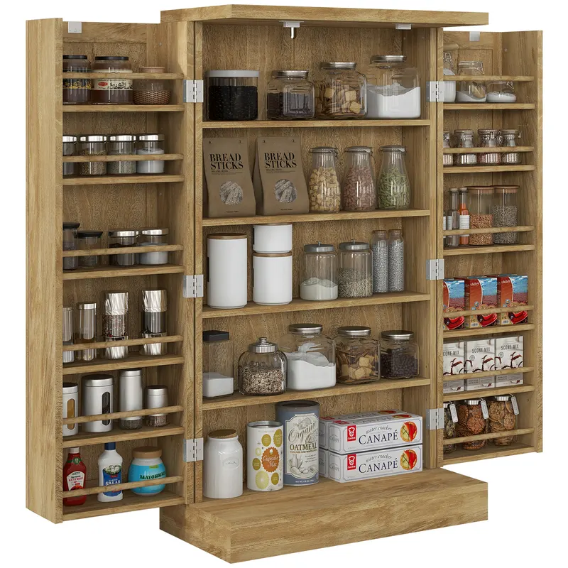 HOMCOM Bufet de bucătărie mobilier de bucătărie de depozitare cu 12 rafturi la uși rafturi reglabile 60 x 30 x 104 cm efect lemn natural | Romania