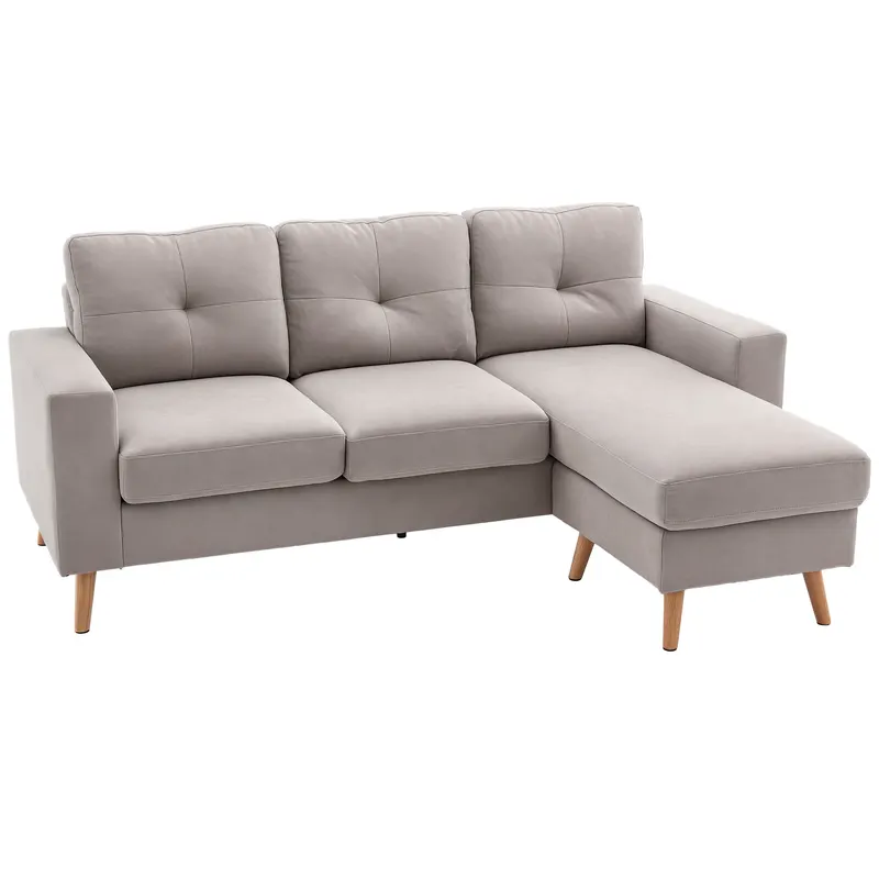 HOMCOM Canapea colțar în material textil de lin, 193 cm formă L, design scandinav pentru living, apartament, spațiu mic, gri deschis | Romania