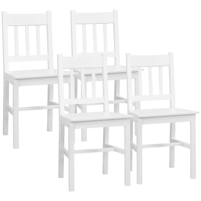 HOMCOM Set de 4 Scaune de Dining, Scaune de Bucătărie, Scaune, Lemn Masiv, 41 cm x 46,5 cm x 85,5 cm, Alb | Romania