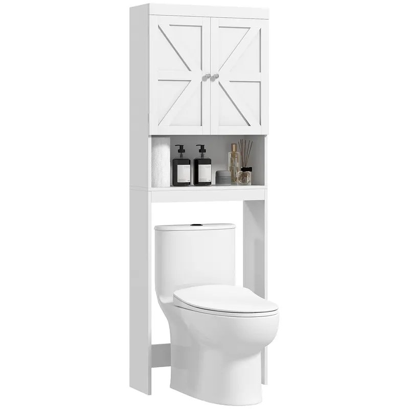 HOMCOM Dulap de depozitare deasupra toaletelor, dulap de baie cu 2 uși raft 58,5L x 23l x 170H cm alb | Romania