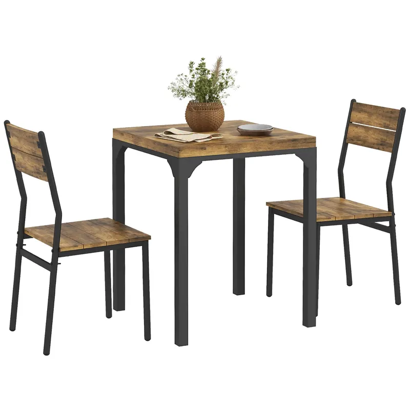HOMCOM Set masa de dining cu 2 scaune encastrabile, pentru bucatarie living casa, rustic | Romania