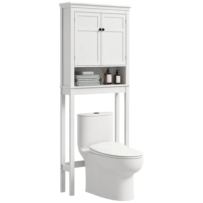 HOMCOM Mobilier WC deasupra toaletei mobilier mașină de spălat dulap 2 uși rafturi reglabile alb | Romania