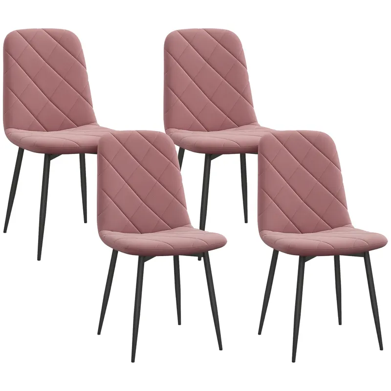 HOMCOM Scaune de Dining Set 4 Bucăți Scaun de Bucătărie cu Spătar, Imitație Catifea, Scaun 45 x 54 x 87 cm Roz | Romania