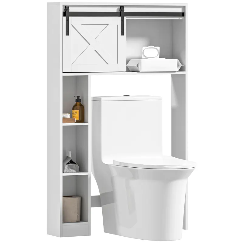 HOMCOM Mobilier de depozitare deasupra toaletei cu ușă glisantă, mobilier raft toaletă, raft reglabil, alb | Romania