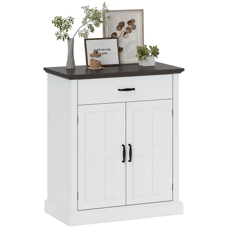 HOMCOM Bufet pentru Living Rustic cu 2 Uși 1 Sertar Raft Reglabil pentru Hol Intrare Alb 75,2x40x91,5 cm | Romania