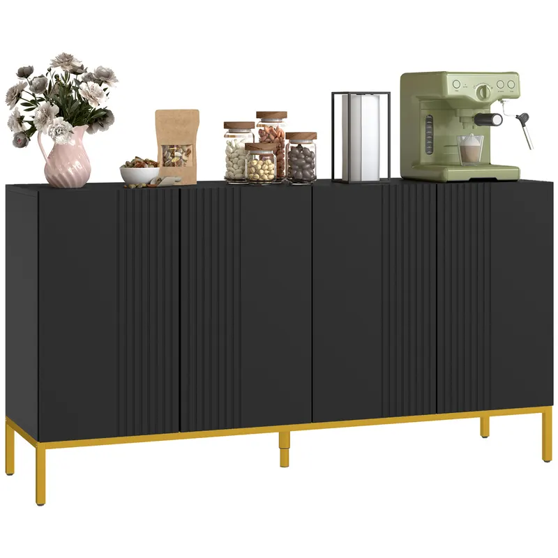 HOMCOM Bufet design contemporan grafic 2 dulapuri uşă rafturi reglabile lemn negru metal auriu | Romania