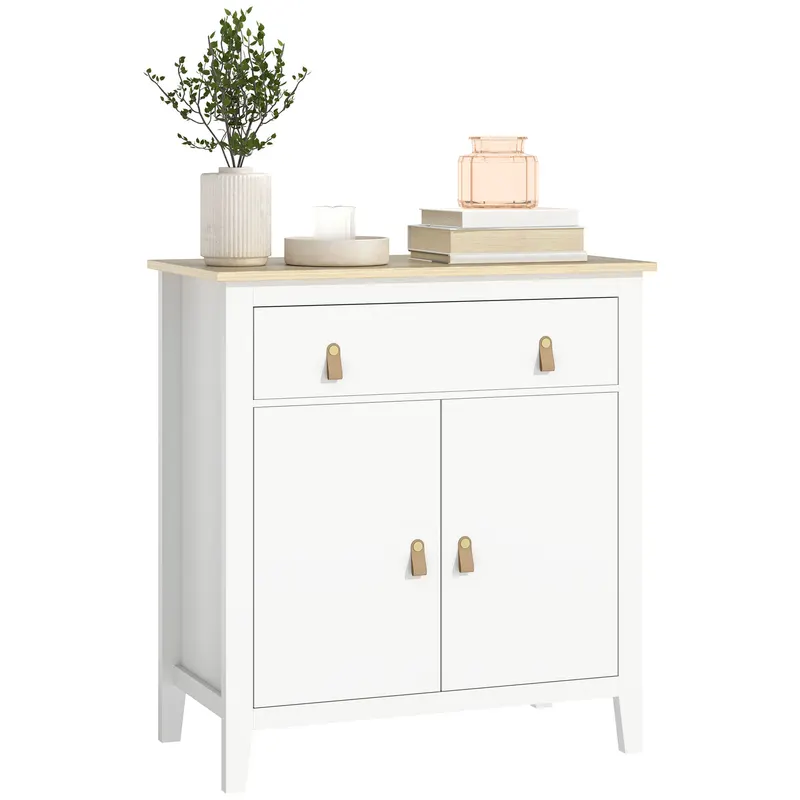 HOMCOM Bufet salon mobilier de depozitare cu dulap cu 2 uși, sertar și raft reglabil, 80 x 40 x 90 cm, alb | Romania