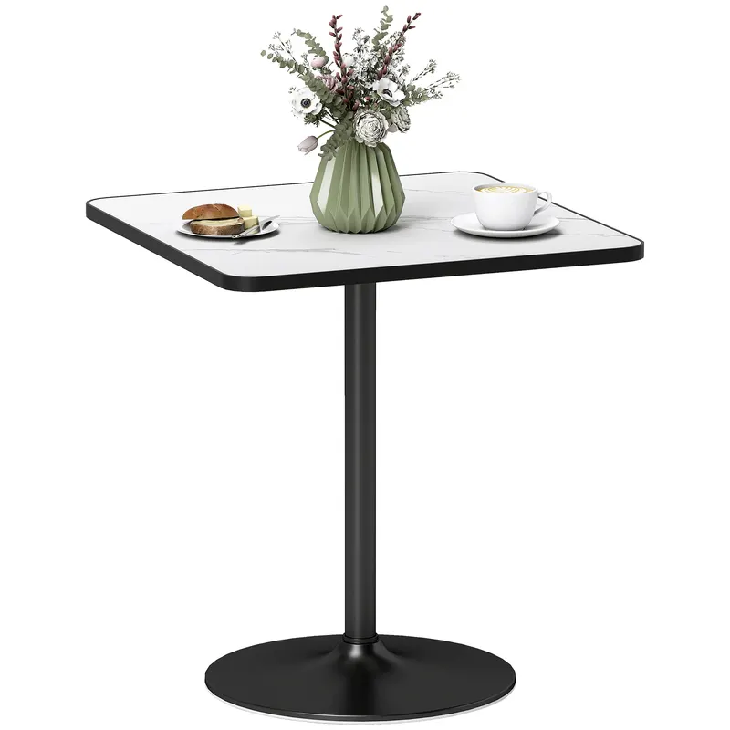 HOMCOM Masă de dining pentru 4 persoane masă de bucătărie stil modern cu blat efect marmură și bază rotundă, 70 x 70 cm, alb | Romania