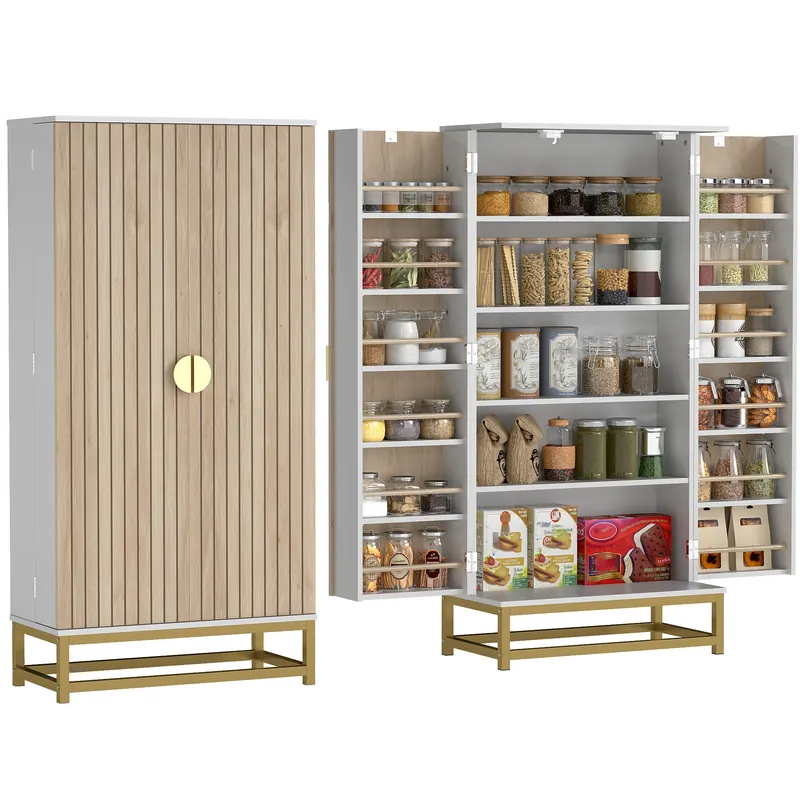 HOMCOM Dulap de bucătărie mobilier pentru depozitare cu 12 rafturi cu uși, rafturi ajustabile, 58x29x119,5cm, alb | Romania