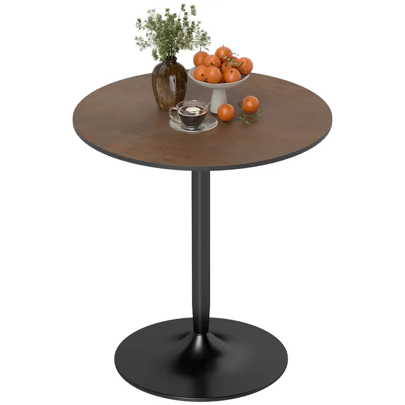 HOMCOM Masă de dining rotundă 70 cm pentru 2 persoane cu blat din placaj de lemn masiv și baza din oțel maro | Romania