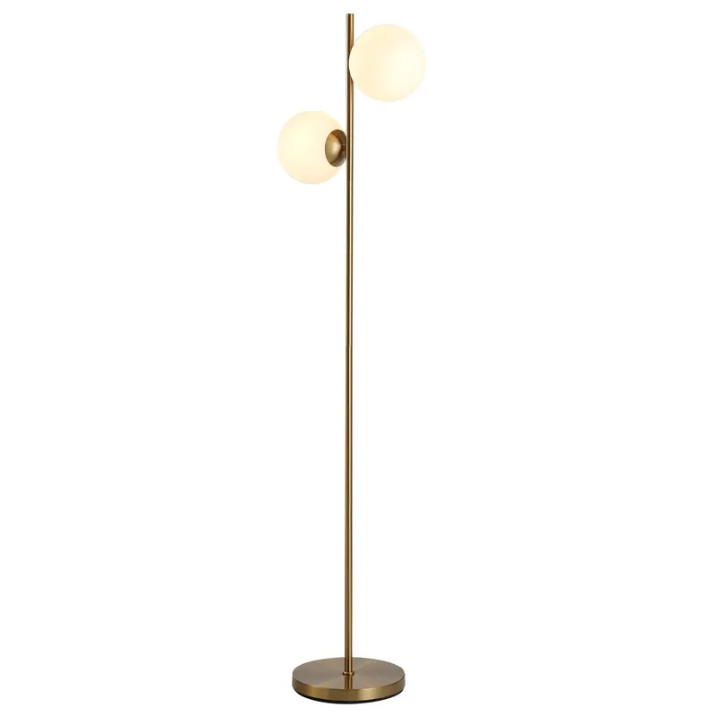 HOMCOM Lampă de Podea cu 2 Lumini și Abajururi Sferice, Lampă de Podea cu Comutator de Picior, Soclu E27, 39x28x165 cm, Aur | Romania