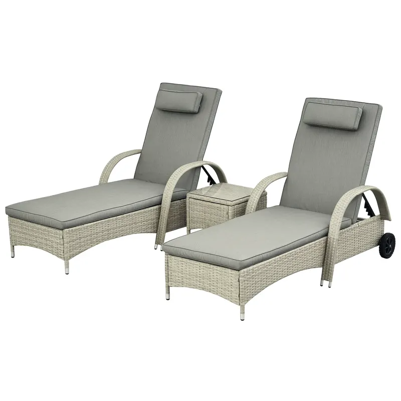 Outsunny Șezlong de grădină masă 3 piese Set de mobilier din Poliratan+Metal Gri | Romania