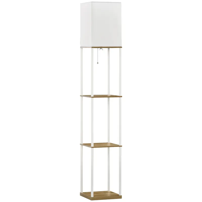 HOMCOM Lămpadar din lemn design modern 3 rafturi soclu E27 (becul nu este inclus) pentru cameră salon birou cafenea hotel alb | Romania