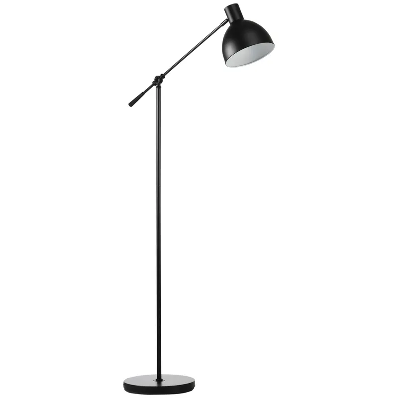 HOMCOM Lampadar de podea pentru living 40 W înălțime ajustabilă, abajur și braț pivotant, comutator la picior, soclu E27, negru | Romania