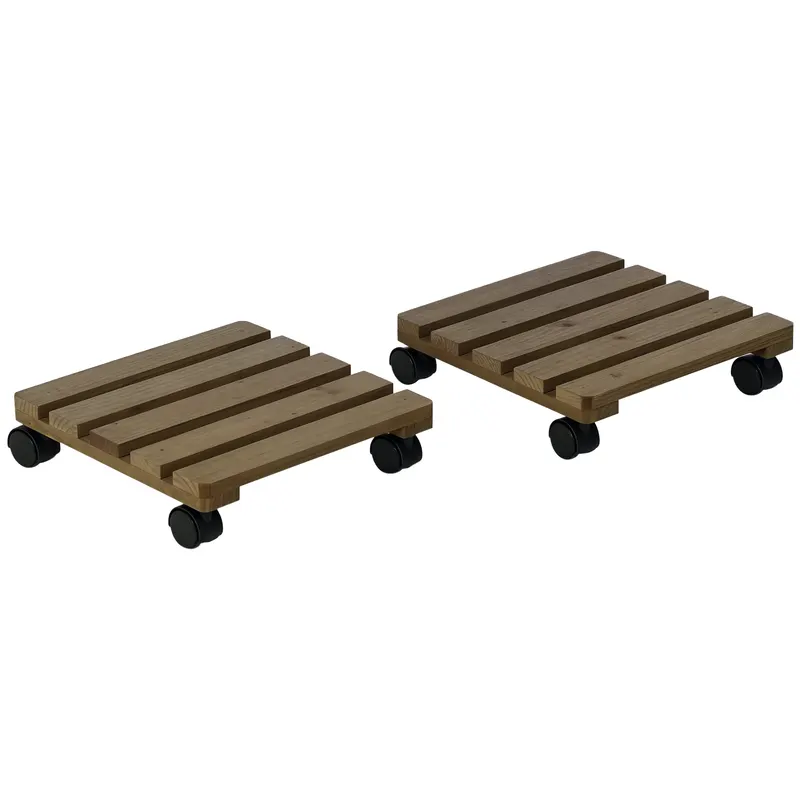 Outsunny Lot de 2 suporturi pentru plante pătrate, purtător de plante cu roți, suport pentru ghivece, pentru interior și exterior | Romania