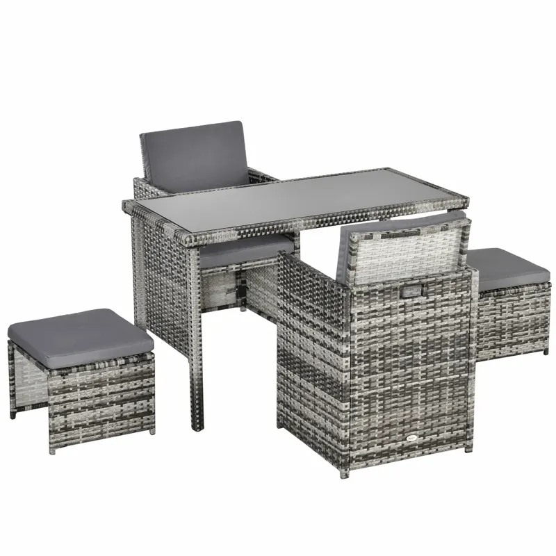 Outsunny Polyrattan Sitzgruppe pentru 4 persoane Essgruppe Gartenset Garnitur cu Pernă, Gri | Romania