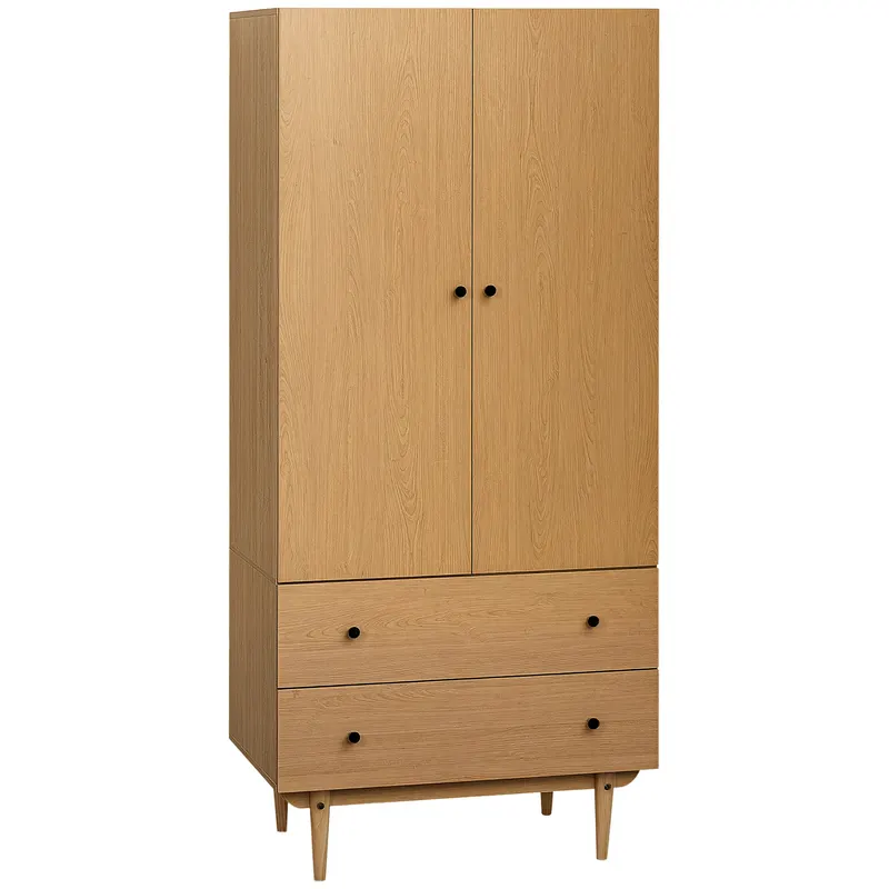 HOMCOM Dulap pentru haine dulap de depozitare pardesiu cu 2 uși, 2 sertare și bară pentru agățat - 80 x 52 x 180 cm - aspect lemn | Romania