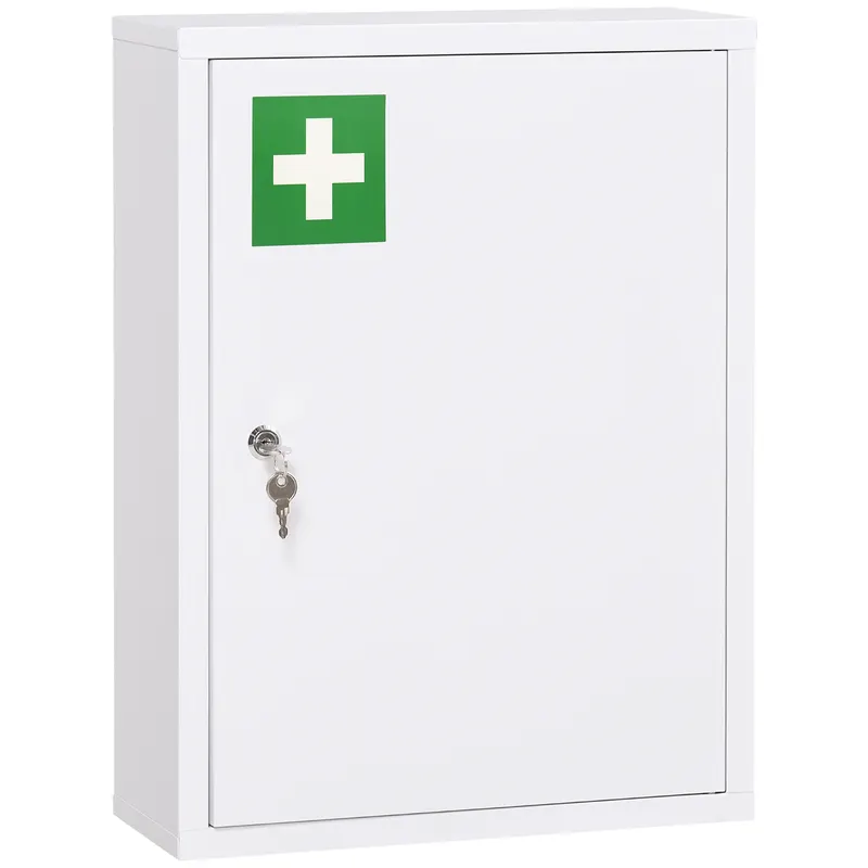 Kleankin Dulap pentru Medicamente cu 3 Rafturi și Încuietoare din Oțel cu 2 Chei, Alb | Romania