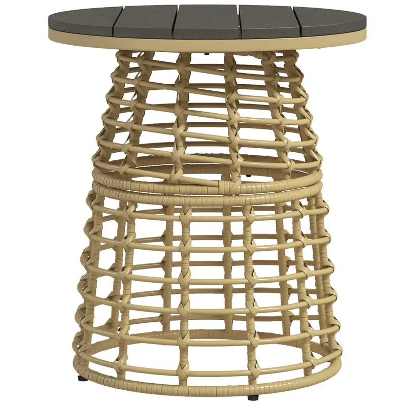 Outsunny Masă de cafea de grădină rotundă din rășină aspect răchită metal și blat compozit, dim. Ø45 x 50H cm | Romania