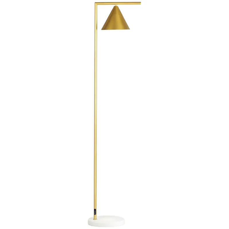 HOMCOM Lampadar pe picior de salon din oţel cu abajur conic orientabil bază marmură 40W 35 x 26 x 153 cm auriu | Romania