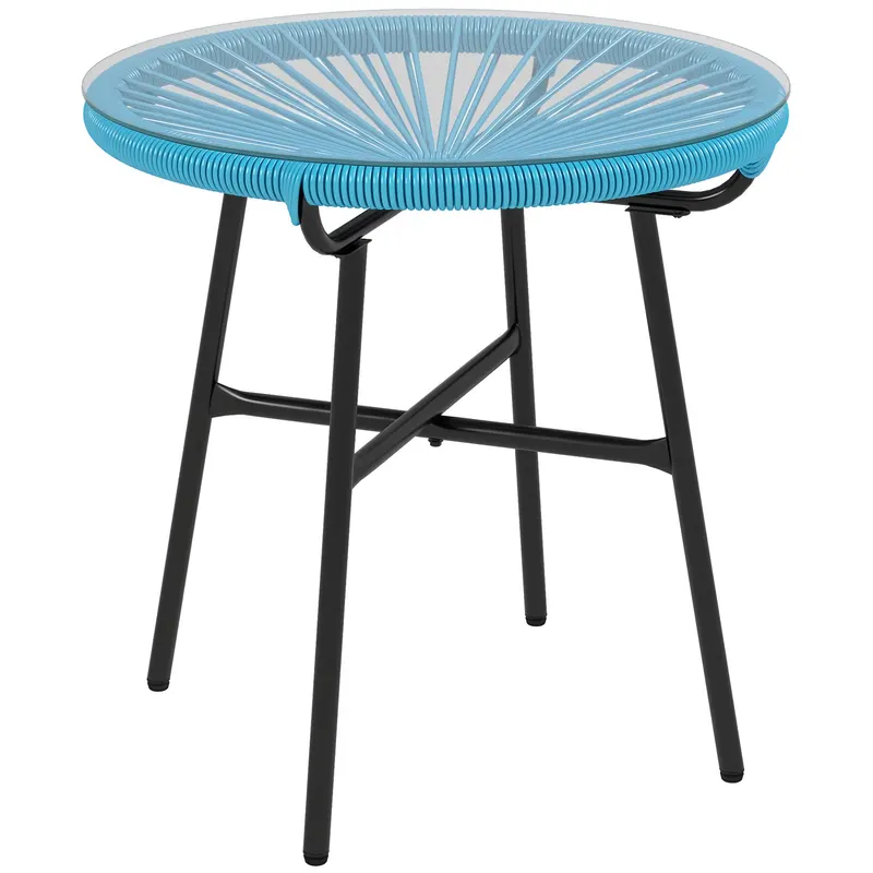 Outsunny Masă de cafea rotundă de grădină din rășină imitând rattanul metal și blat sticlă temperată Ø 50 x 50H cm | Romania