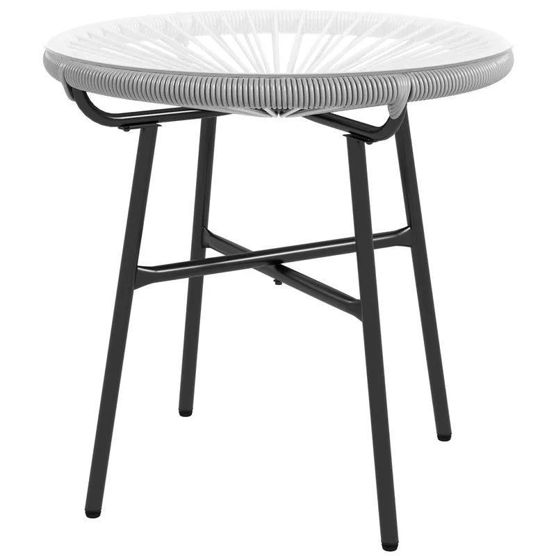 Outsunny Masă de cafea rotundă de grădină din răchită aspect rotin metal și blat sticlă securizată Ø 50 x 50 cm gri | Romania