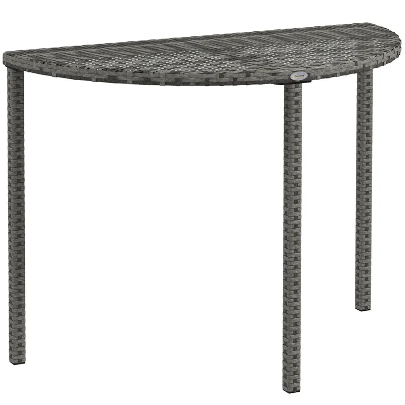 Outsunny Masa de balcon, semi-rotundă, din poliratan+metal, 100x50x74 cm, Gri | Romania