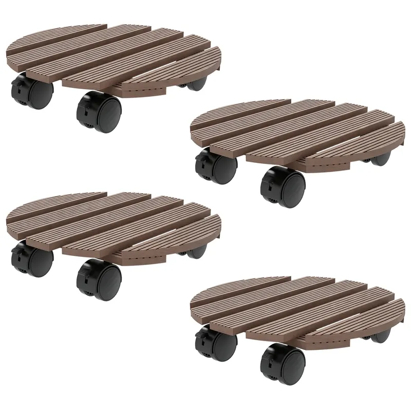 Outsunny Lot de 4 suporturi rotunde Ø30 cm pentru plante - suport pentru ghivece cu roți, interior și exterior | Romania