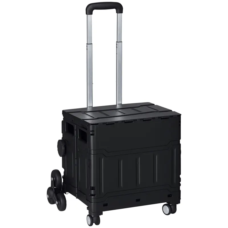 HOMCOM Cărucior de cumpărături Einkaufswagen, Treppensteiger, pliabil, cu mâner telescopic, capacitate maximă de 65 kg, Negru | Romania