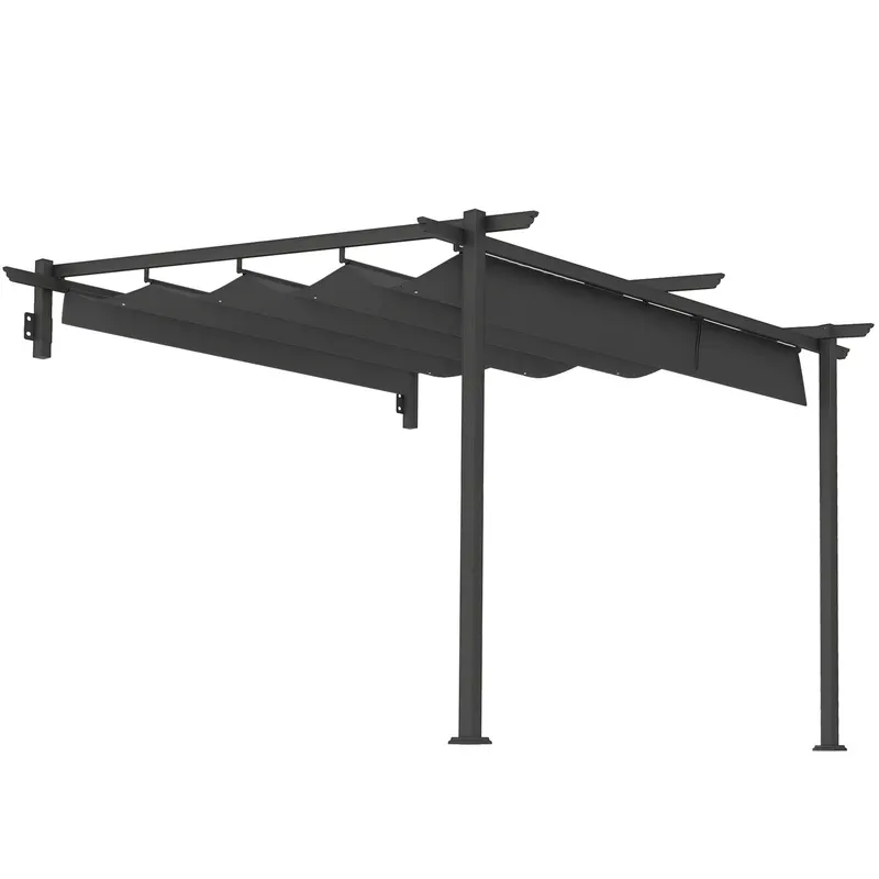Outsunny Pavilion, 3 x 3 m Pergolă, Acoperiș de terasă rezistent la vânt, Montare pe perete, Acoperiș ajustabil, pentru grădină, terasă, Gri închis | Romania