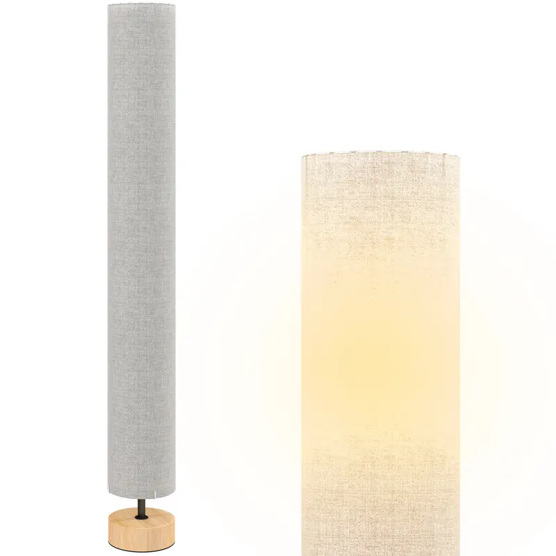 HOMCOM Lampadare de podea pentru living cu abajur din in, comutator de picior, 2 x dulie E27, 120 cm, gri | Romania