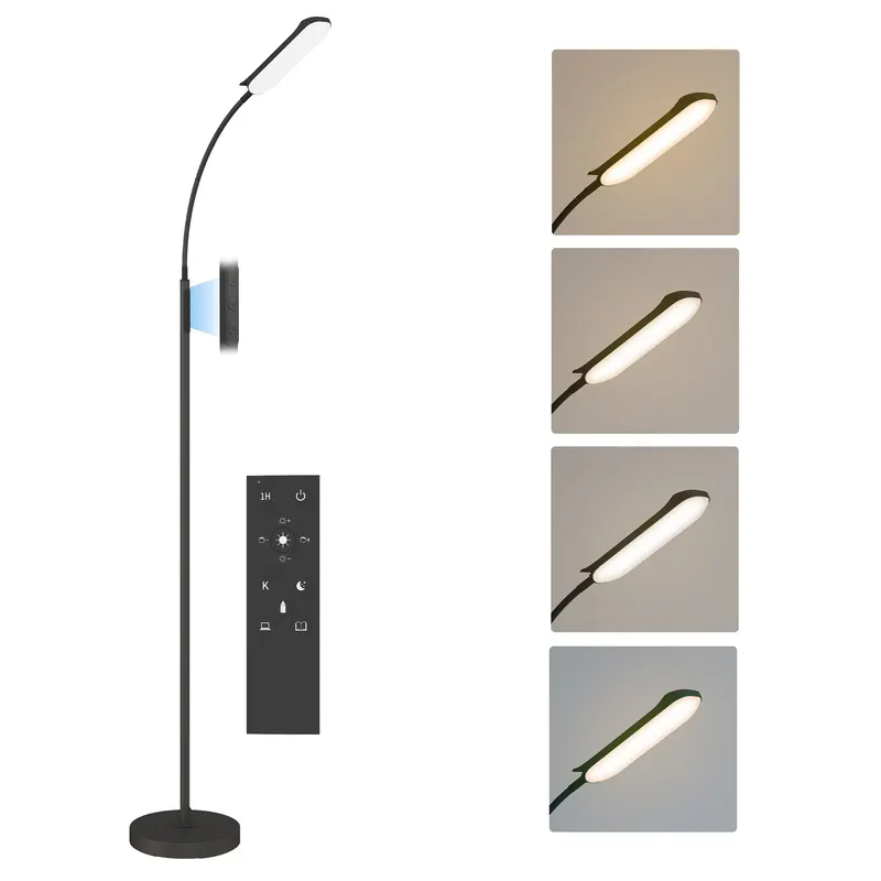 HOMCOM Lampadar de podea de salon cu telecomandă, control tactil, temperatură culori și luminiozitate reglabile, negru | Romania