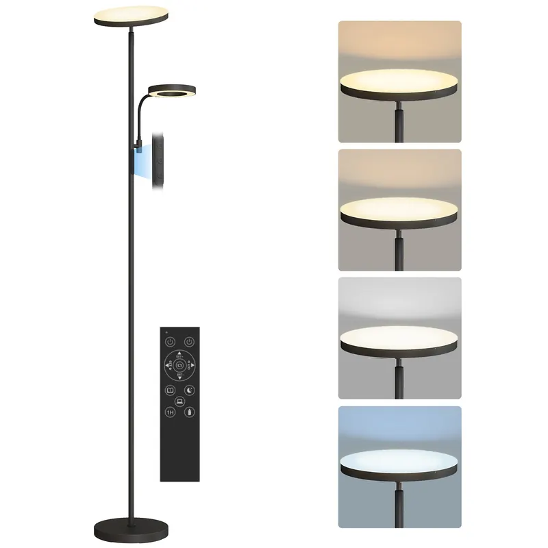 HOMCOM Lampadar LED 42W reglabil 2700K-6500K 4 culori variere continua, 4 moduri scena, telecomanda si control tactil | Romania