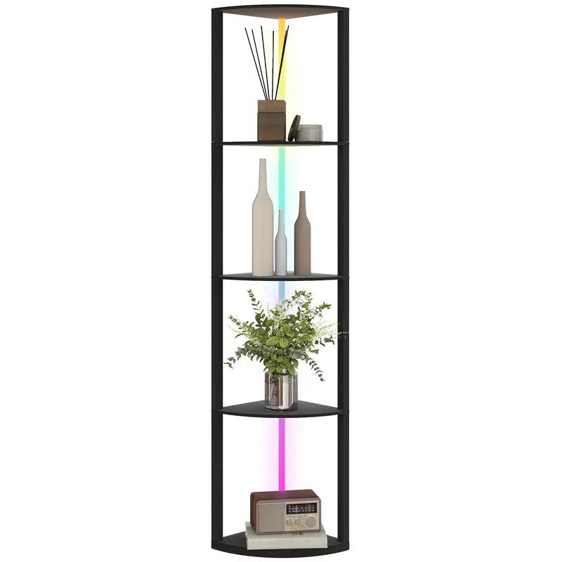 HOMCOM Lampa LED de Podea cu 5 Nivele, Reglabilă, cu Raft, Schimbare de Culori RGB, Telecomandă | Romania