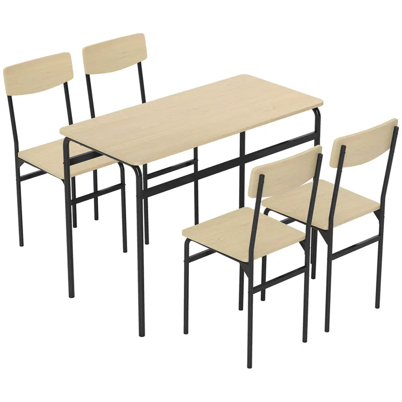 HOMCOM Set de Masă Rectangulară și 4 Scaune, Negru și Culoare Lemn | Romania
