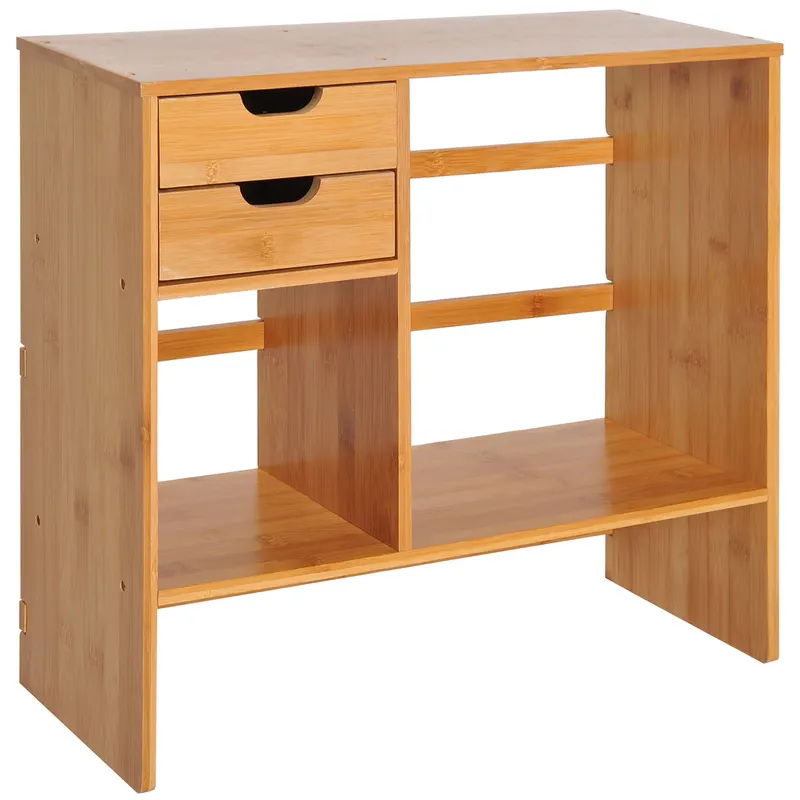 HOMCOM Organizator de Birou cu 2 Sertare și Rafturi pentru Documente, Bambus, 48x19,5x 46 cm, Culoare Lemn | Romania