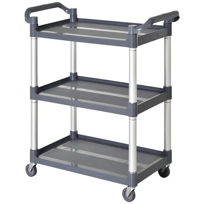HOMCOM Cărucior de bucătărie cu 3 niveluri, 35 kg/raft, pe roți, pentru bucătărie, sufragerie, birou, 88x44x93 cm, gri | Romania