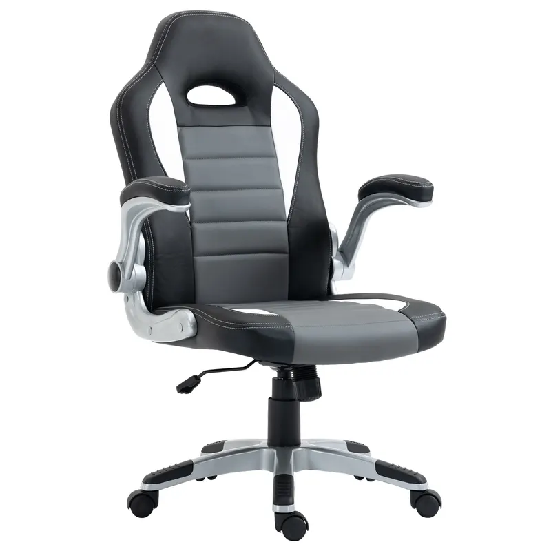HOMCOM Scaun de Oficiu Reglabil Scaun de Despachet Cu Brațe Rabatabile 5 Roți Suport 120 kg 65x69x112-122 cm Gri | Romania